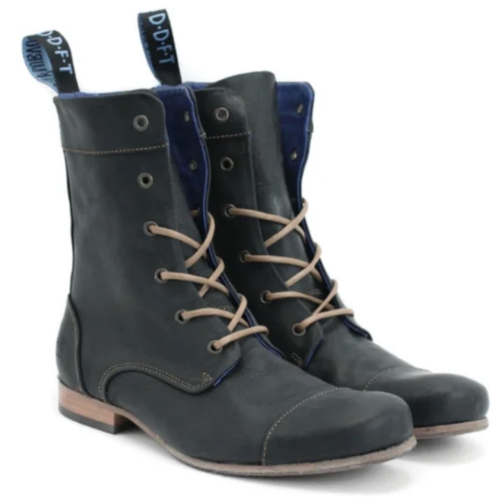 John Fluevog Black Boots Radio BBC Lace Up Blue Size 9.5